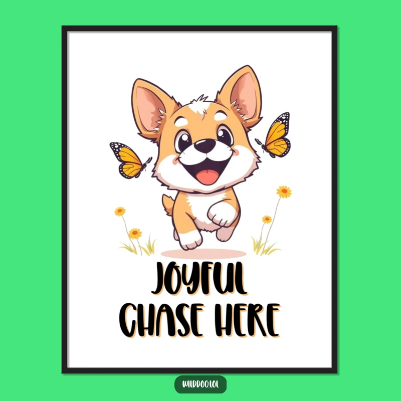 Funny Wild Dog Poster: Joyful Chase Art, Whimsical Wall Decor Gift