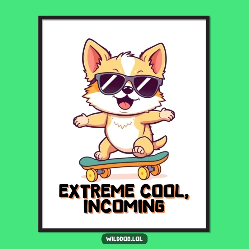 Funny Wild Dog Skateboard Poster: Cool Rider Art, Hilarious Decor & Gift Idea