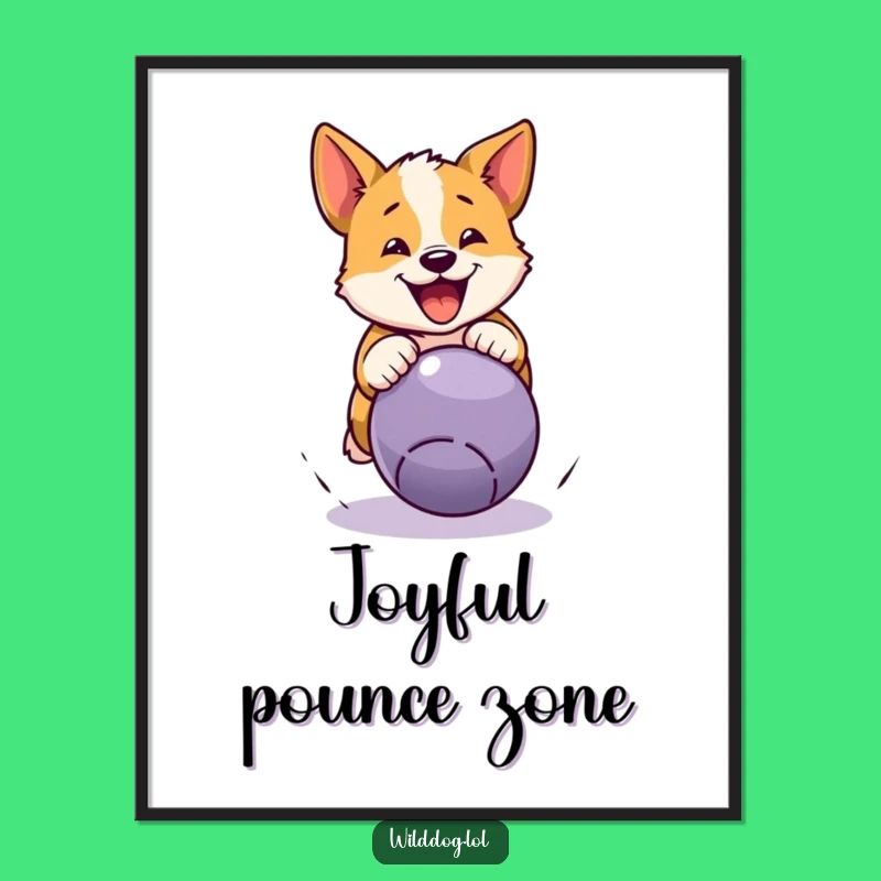 Funny Wild Dog Pouncing Ball Poster: Hilarious Wall Art for Energetic Spaces