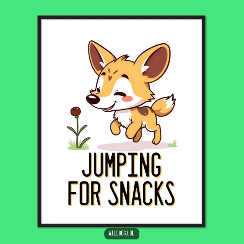 Funny Kawaii Wild Dog Poster: Grub Hop Celebration Art, Delightful Funny Gift