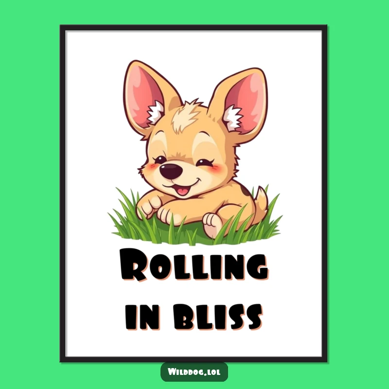 Funny Big-Eared Dog Grass Roll Poster - Adorable Wall Art
