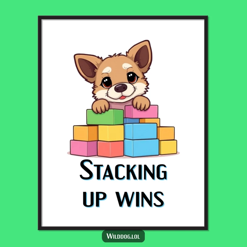 Funny Building Block Wild Dog Poster - Whimsical Art Print, Perfect Humorous Gift