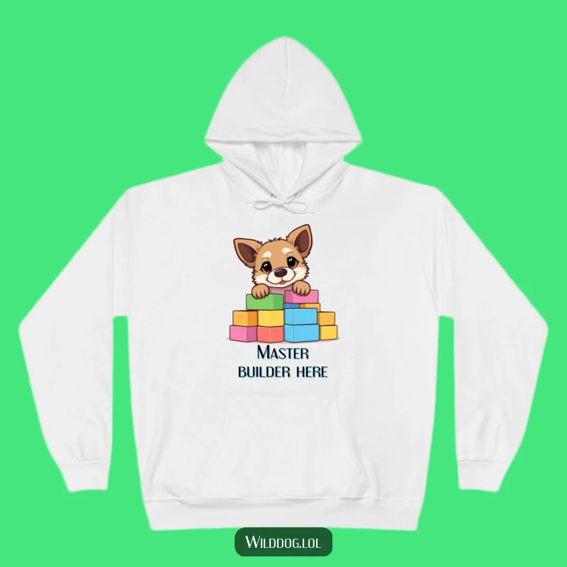 Cozy Funny Building Block Wild Dog Hoodie - Warm & Humorous Canine Curiosity Gift