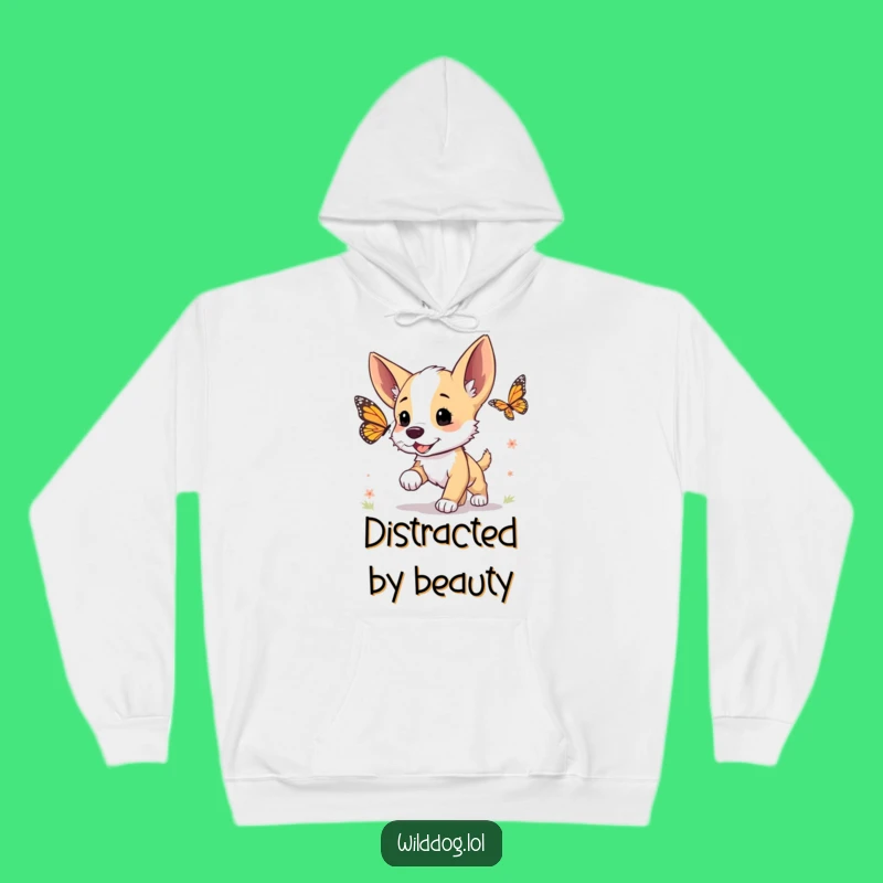 Cozy Funny Puppy Butterfly Pursuit Hoodie: Warmth and Whimsy