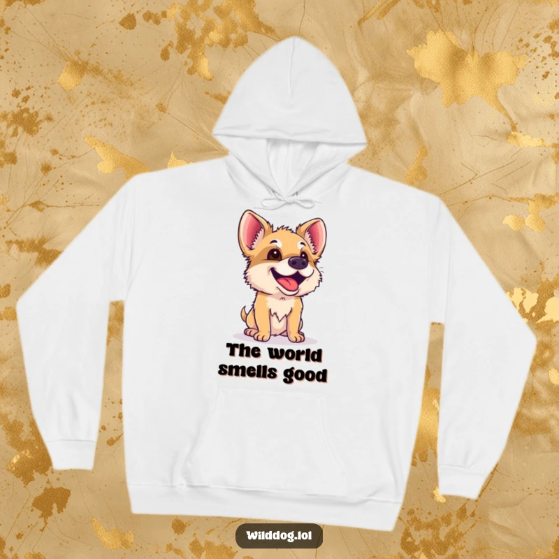 Funny Wild Dog Hoodie: A delighted wild dog curiously sniffs the air, bringing warmth and humor to this comfortable sweatshirt.