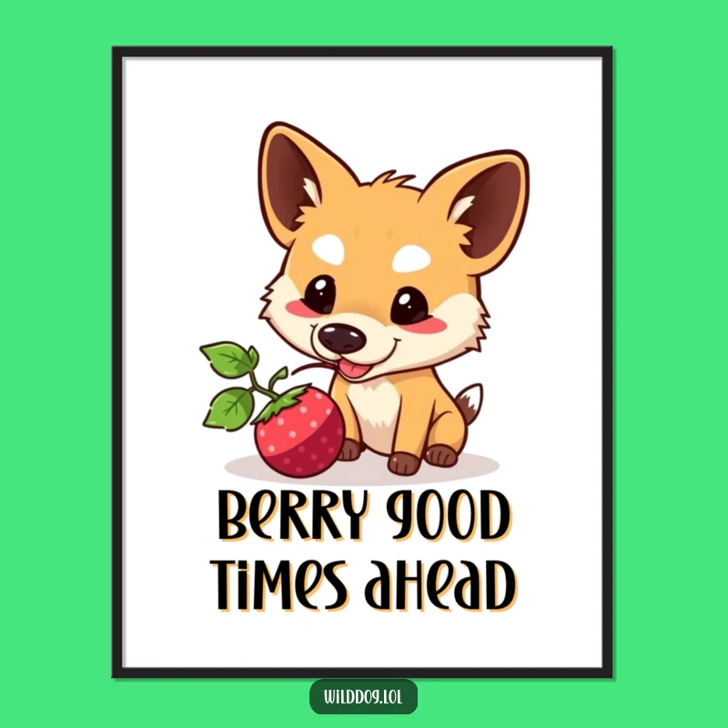 Free Printable Kawaii Dog Berry Nudge Wall Art: Funny Playful Animal Art Download