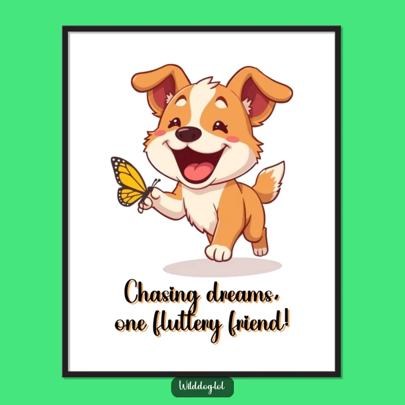 Free Printable Funny Wild Dog Butterfly Chase Wall Art: Joyful Decor Downloadable