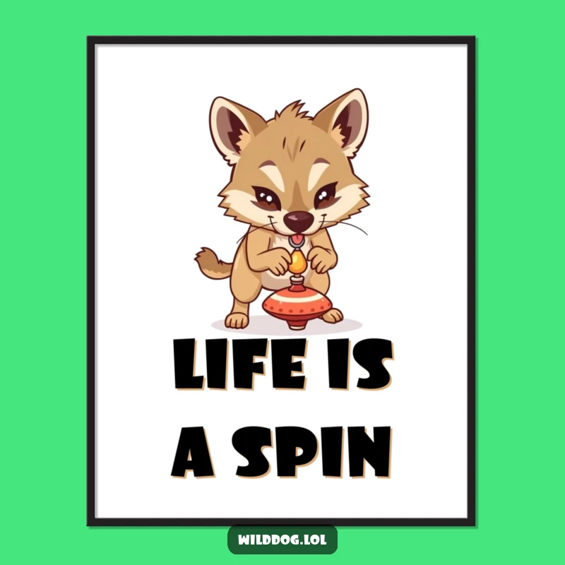 Free Printable Wall Art: Determined Wild Dog Spinning Top, Quirky Downloadable Decor