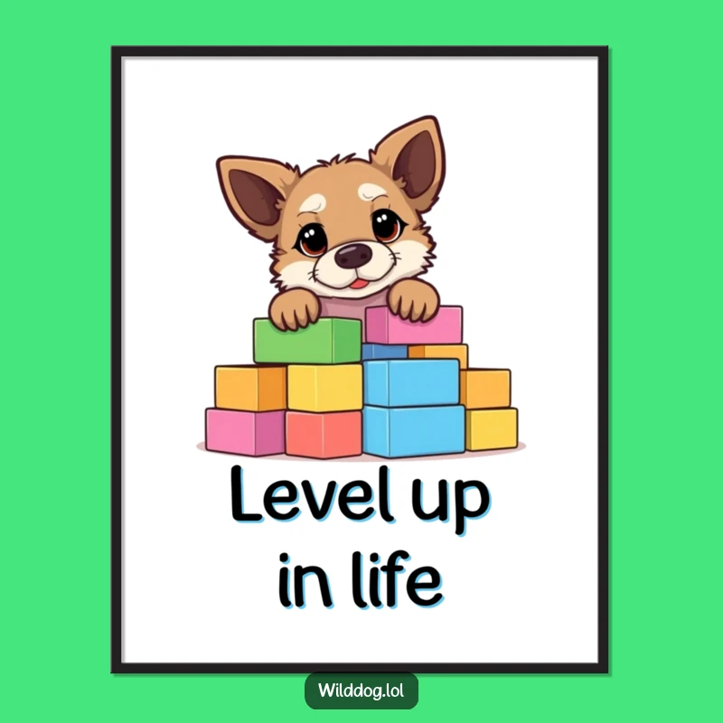 Free Printable Wall Art: Funny Wild Dog Building Blocks, Quirky Downloadable Decor Gift