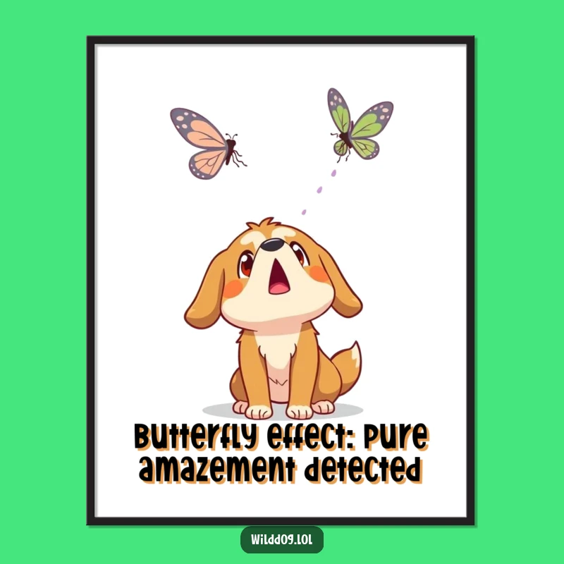 Free Printable Wall Art: Surprised Dog & Butterfly - Humorous Downloadable Decor