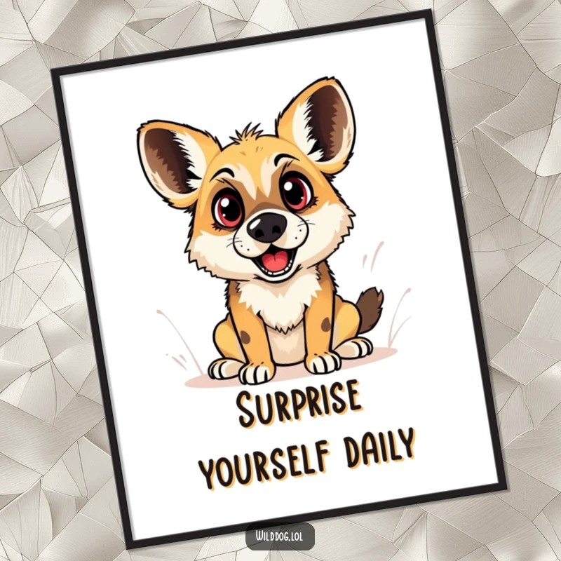 Funny Free Printable Wall Art: Wild dog with comically wide eyes, captured in a moment of playful, delightful surprise.