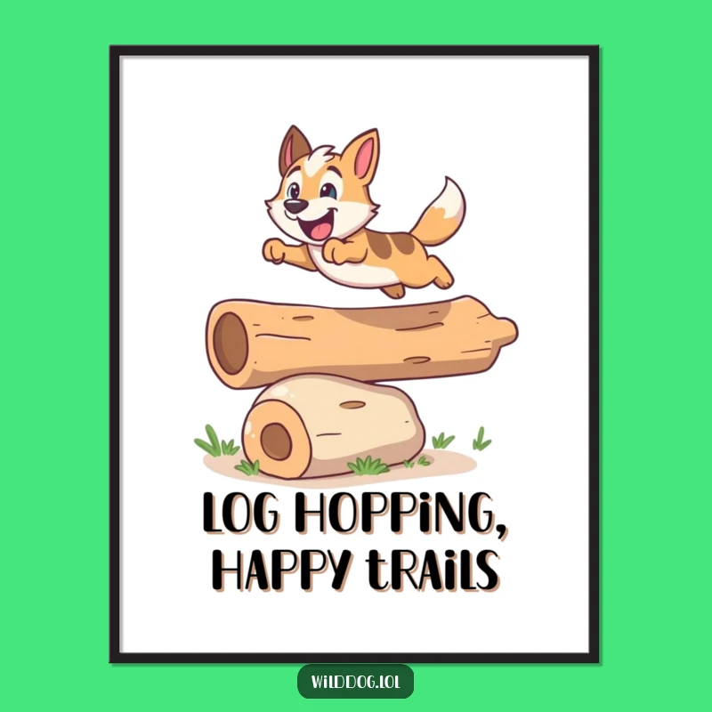Free Printable Wild Dog Log Leap Art - Energetic Downloadable Decor