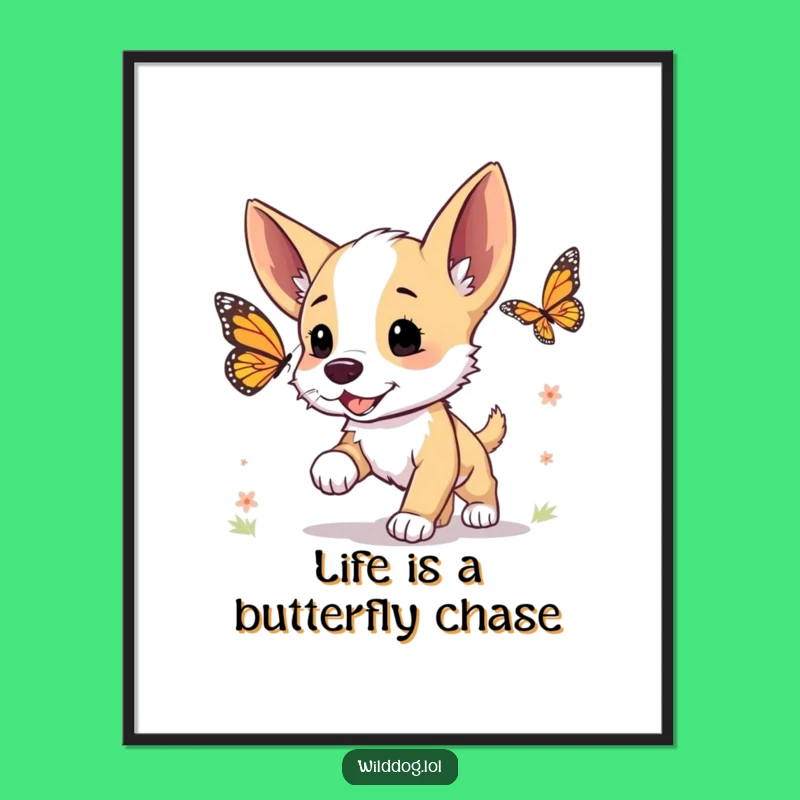 Cute Puppy Butterfly Chase Printable Wall Art - Free Downloadable Joy