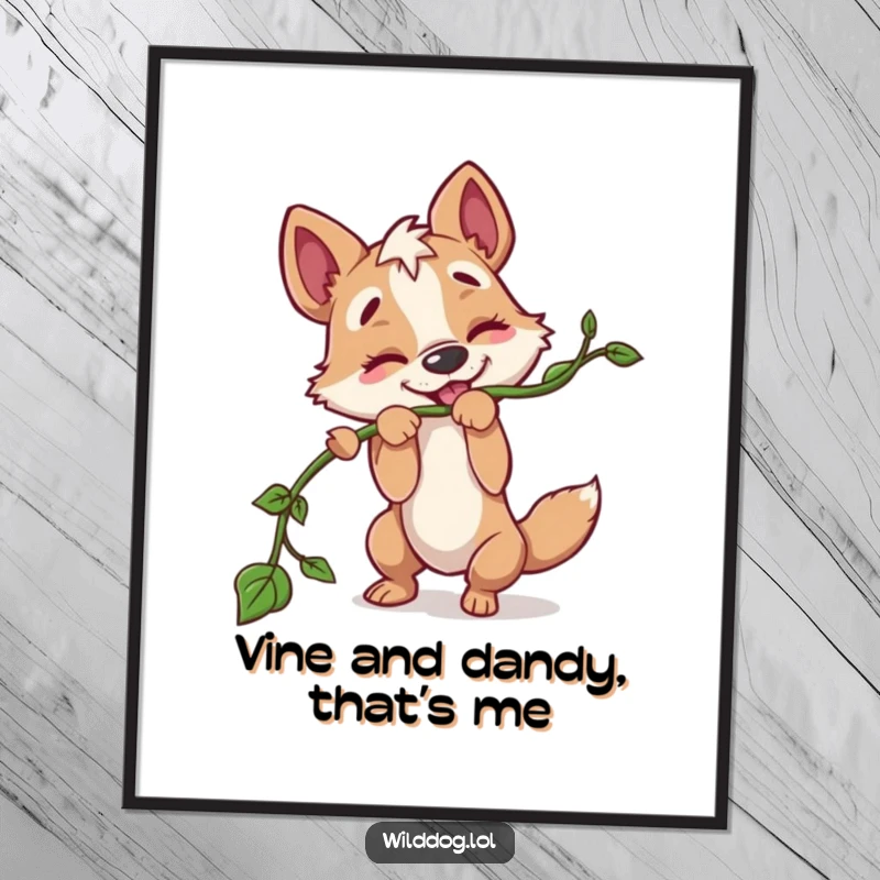 Funny Free Printable Wall Art: A wild dog energetically tugging on a long vine, adding a playful vibe to your decor.