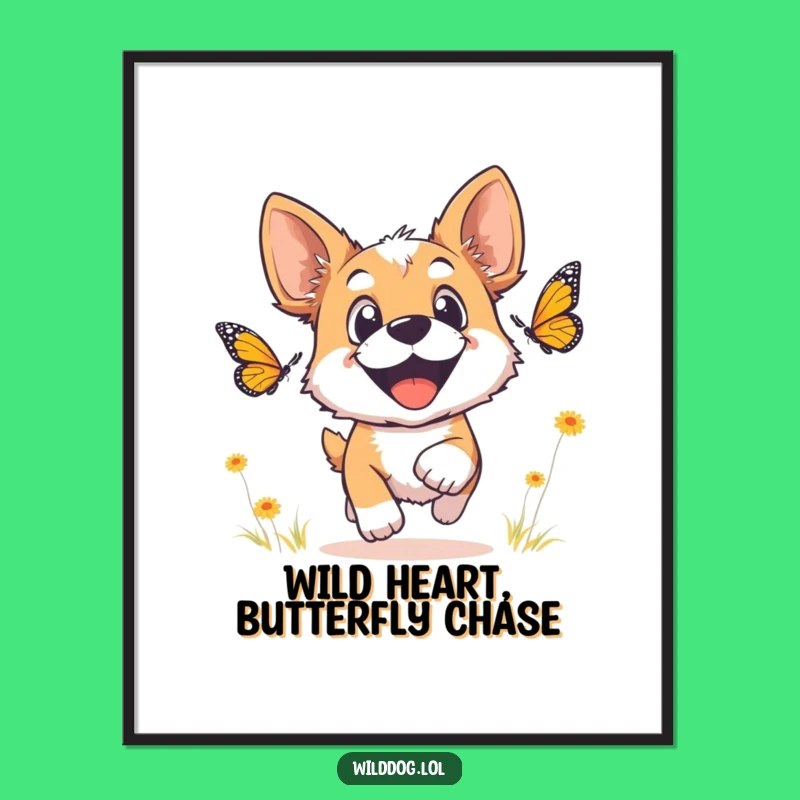 Free Printable Wall Art: Joyful Dog Butterfly Chase - Quirky Downloadable Decor