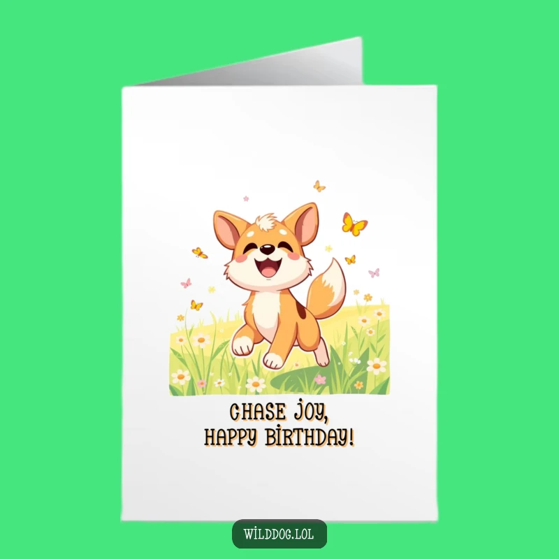 Free Printable Birthday Card: Joyful Dog Meadow Fun Downloadable Gift