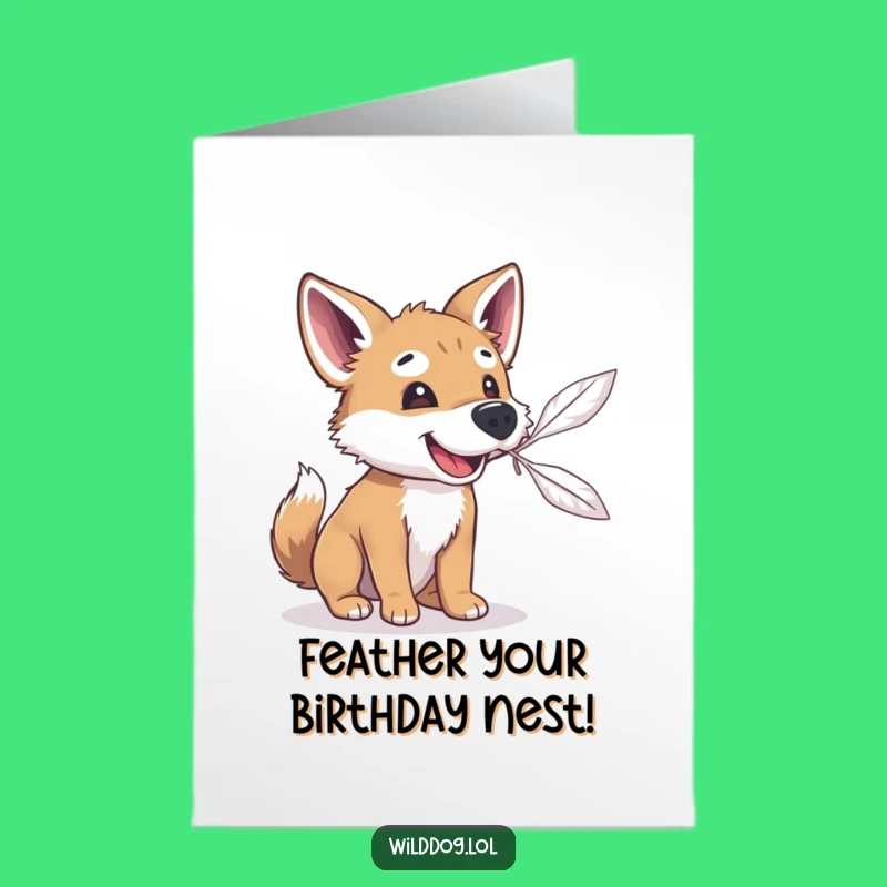 Free Printable Birthday Card: Playful Wild Dog Feather Chase, Funny Downloadable Gift