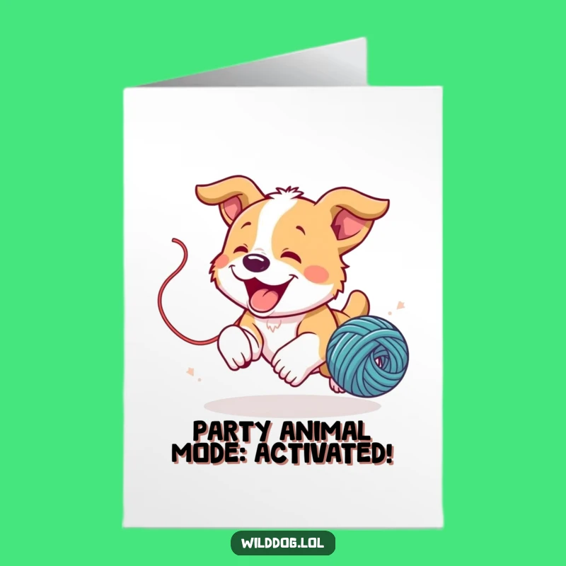 Free Printable Birthday Card: Playful Puppy Yarn Fun, Downloadable Gift