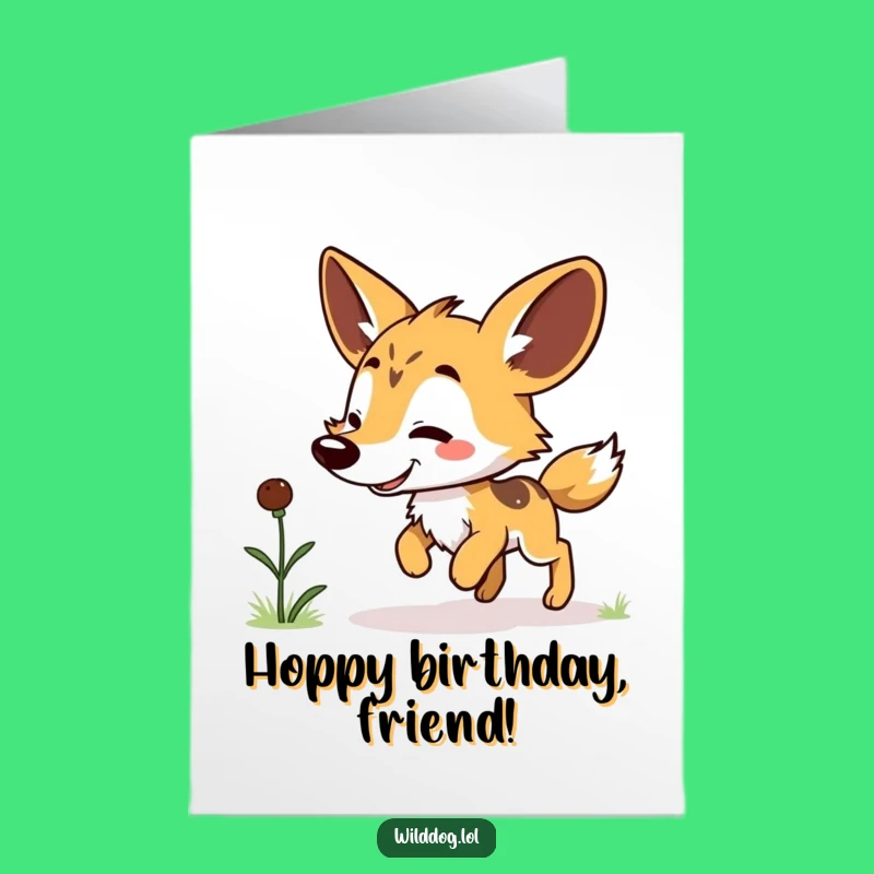 Free Printable Kawaii Dog Birthday Card: Happy Hop Grub Surprise Download