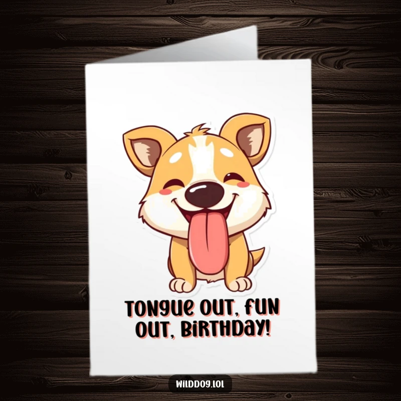 Funny Free Printable Birthday Card: Panting dog with a massive, happy tongue sticking out, ready to celebrate with you.