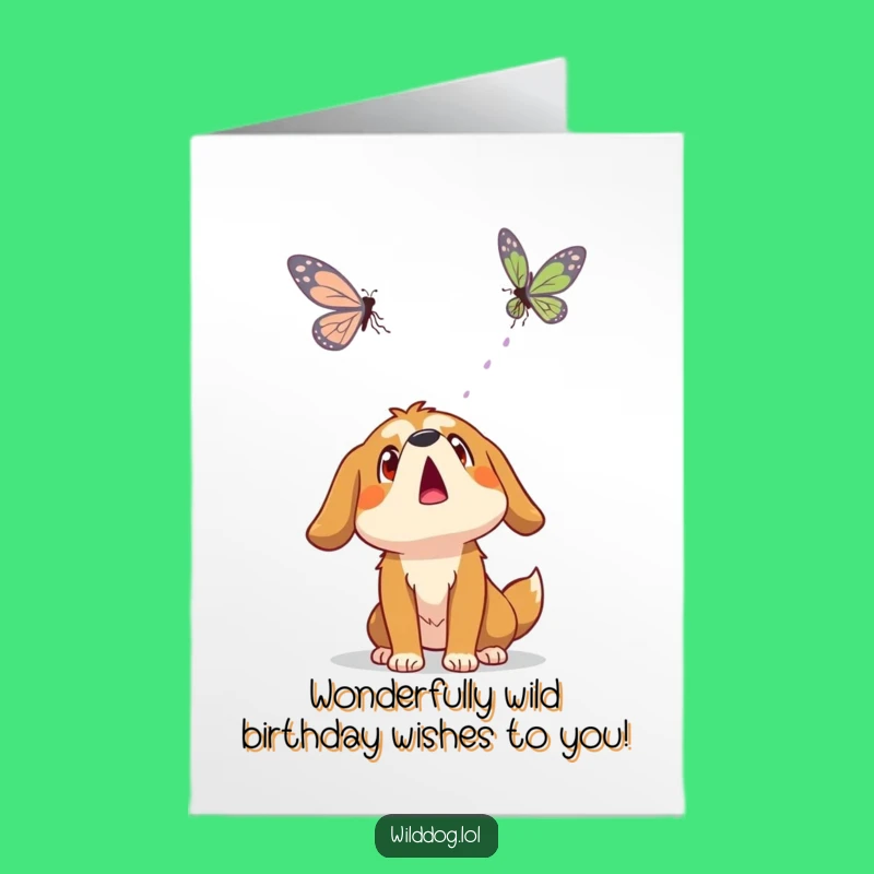 Free Printable Birthday Card: Surprised Dog & Butterfly Wonder - Funny Download