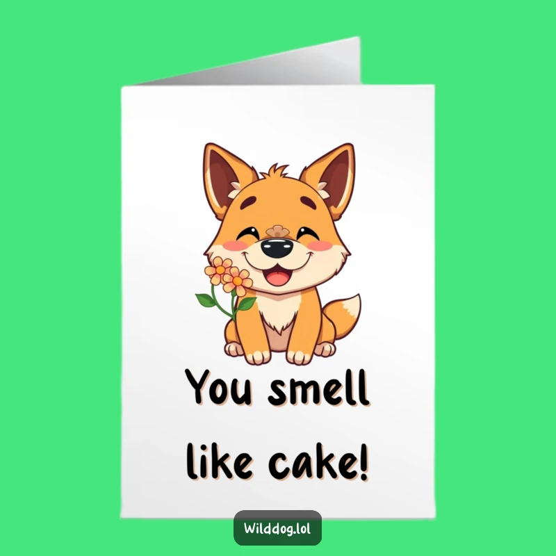 Free Printable Funny Birthday Card: Joyful Dog Balancing Flower - Hilarious Downloadable Dog Card!