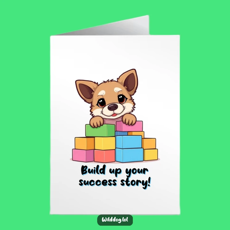 Free Printable Congrats Card: Funny Wild Dog Building Blocks, Downloadable Celebration Gift
