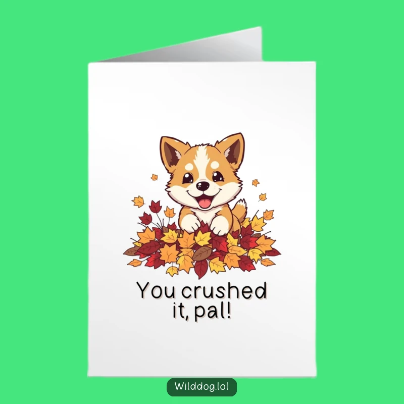 Free Printable Congrats Card: Dog's Leaf Leap, Playful Downloadable Gift
