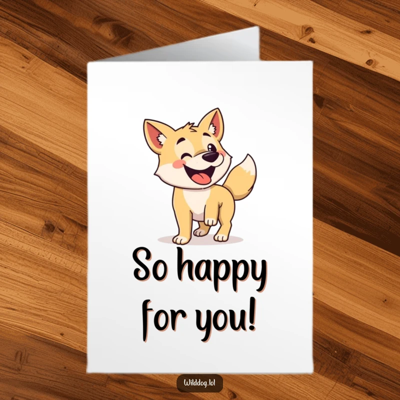 Funny Free Printable Congratulations Card showing a wild dog’s tail wagging with immense enthusiasm, radiating pure happiness.
