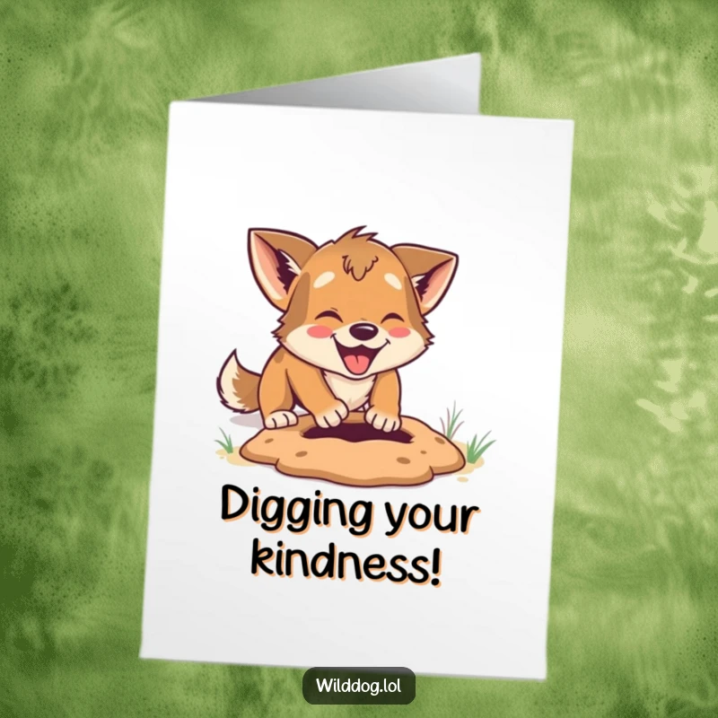Funny Free Printable Thank You Card: A dog digging with great enthusiasm, a perfect downloadable gift.