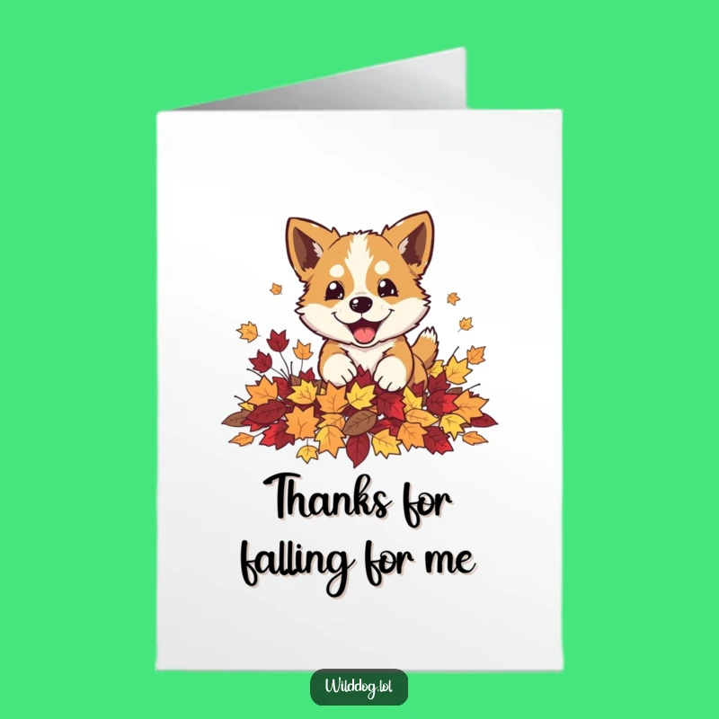 Free Printable Thank You Card: Dog's Leaf Thanks, Autumn Downloadable Gift