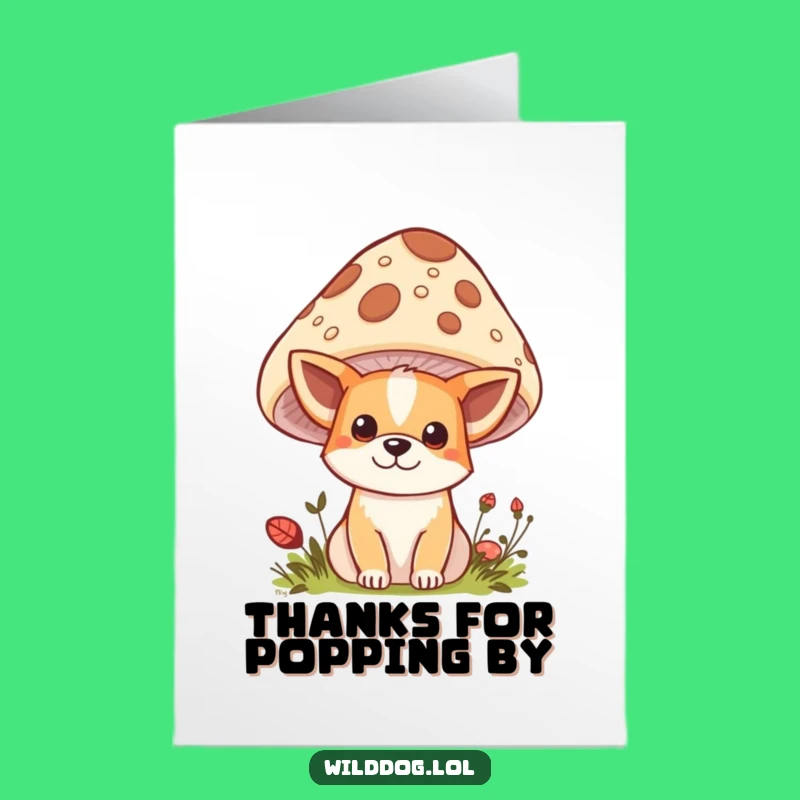 Free Printable Kawaii Dog Thank You Card: Mushroom Peek Downloadable Thanks