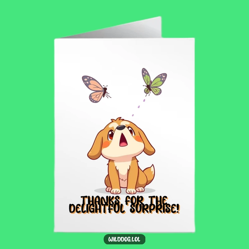 Free Printable Thank You Card: Dog's Butterfly Gratitude - Funny Download