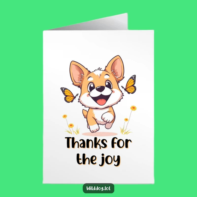 Free Printable Thank You Card: Joyful Dog Butterfly - Gratitude Download