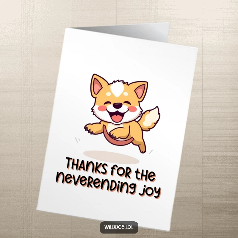 Funny Free Printable Thank You Card: A wild dog's energetic and comical pursuit of its own tail, expressing gratitude.