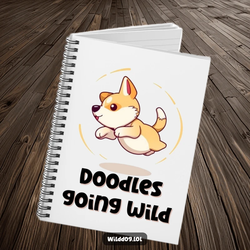 Funny notebook cover featuring a wild dog caught in a dizzy tail-chasing frenzy, perfect for jotting down playful thoughts.