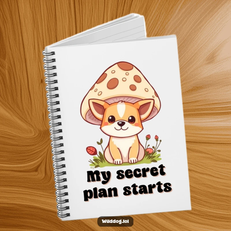 Funny Kawaii Wild Dog Notebook: Adorable dog peeking from behind a mushroom, a cute and funny companion for all your writing needs.