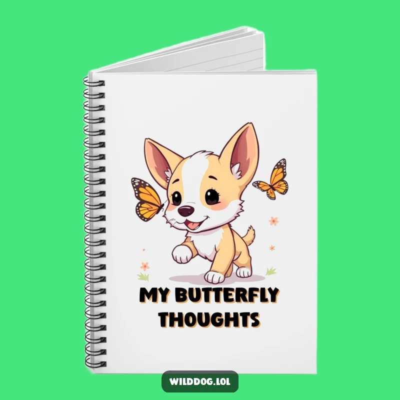 Funny Puppy Butterfly Chase Notebook: Jot Down Happy Thoughts