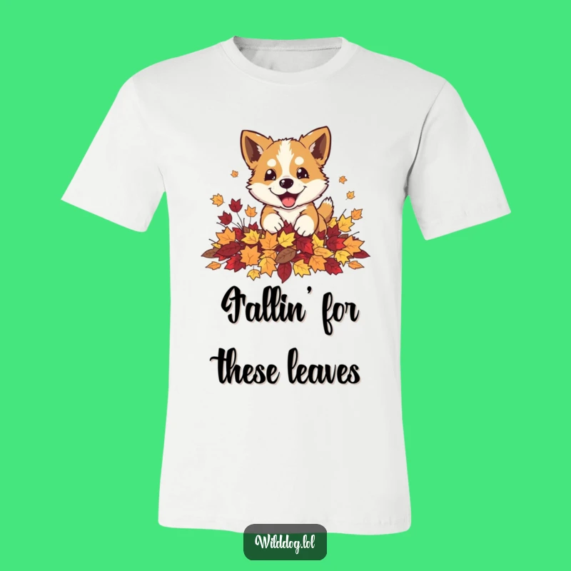 Funny Autumn Dog Leaves T-Shirt: Playful Pouncing Pup Tee, Fall Style