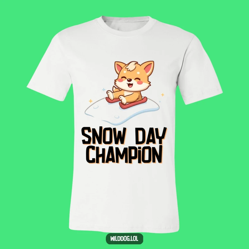 Funny Wild Dog Snow Slide T-Shirt: Wear Your Winter Thrills Hilariously