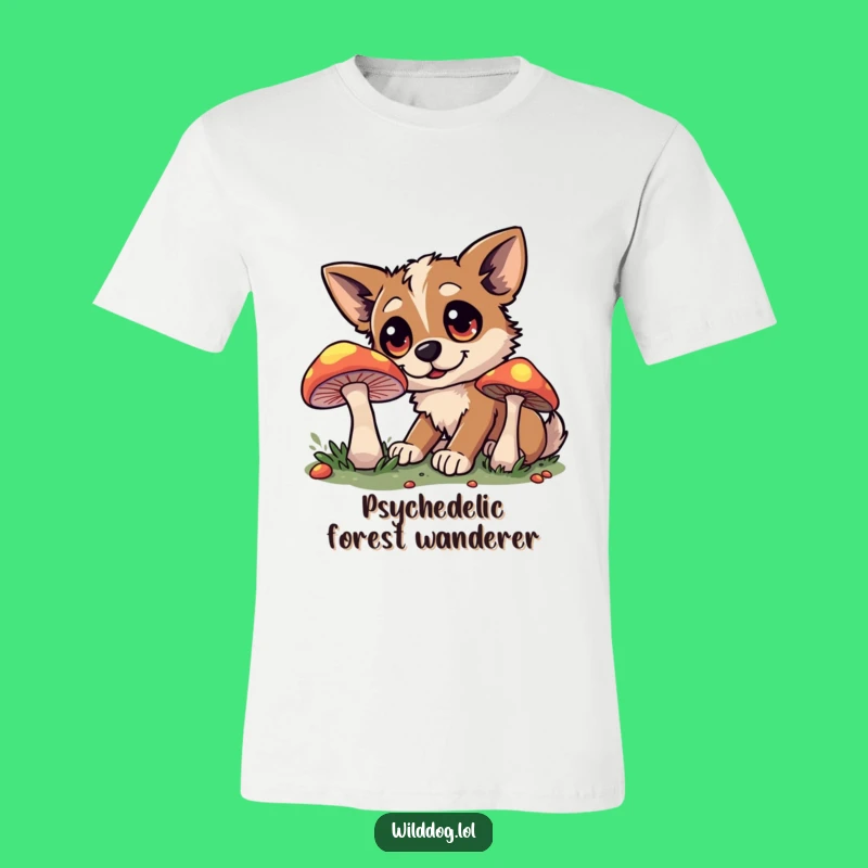 Funny Wild Dog & Glowing Mushroom T-Shirt: A Whimsical Woodland Adventure Tee