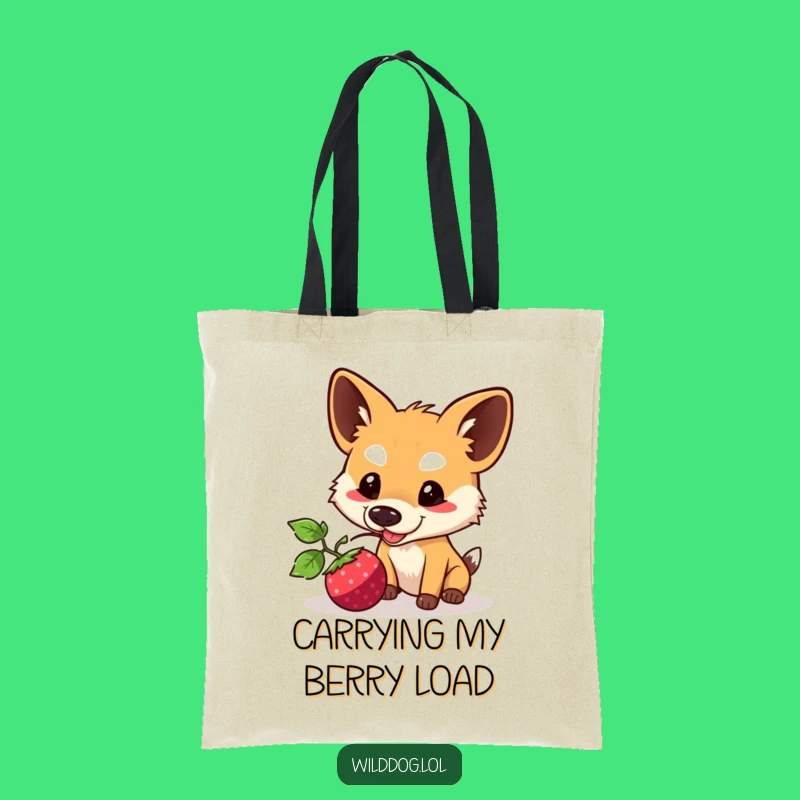 Funny Kawaii Wild Dog Tote Bag: Adorable Berry Nudge Canvas Bag, Great Funny Gift