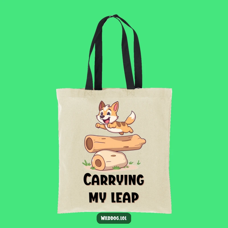 Funny Leaping Dog Log Tote Bag - Carry Your Enthusiasm