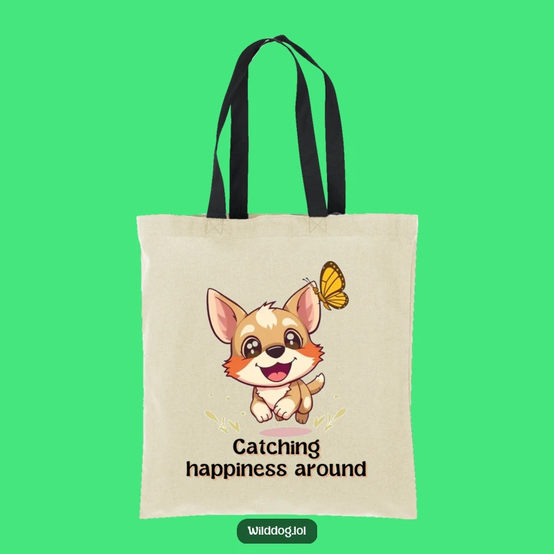 Funny Wild Dog Butterfly Tote Bag: Joyful Chase Carry-All, Chic & Hilarious Gift