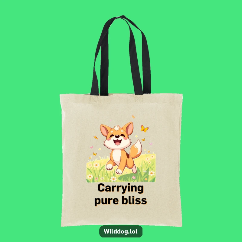 Funny Dog Meadow Tote, Butterfly Chase Bag, Ideal Funny Gift for Pet Owners