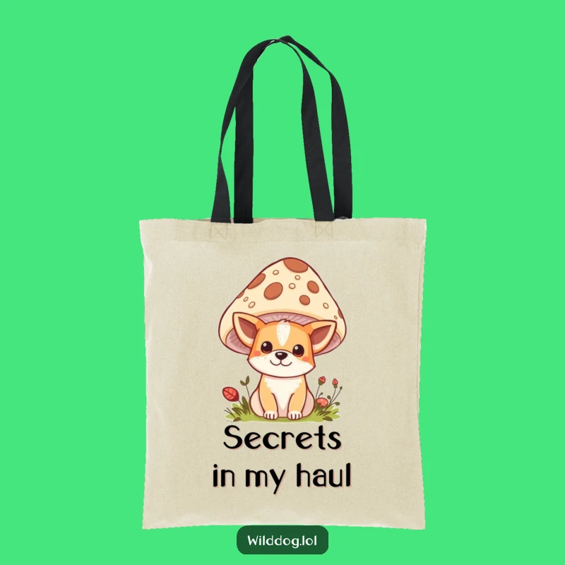 Funny Kawaii Wild Dog Tote Bag: Mushroom Peek Accessory, Great Funny Gift