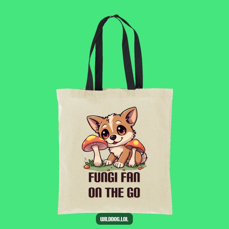 Funny Wild Dog Tote Bag: Mushroom Magic, Carry Your Essentials with Humor