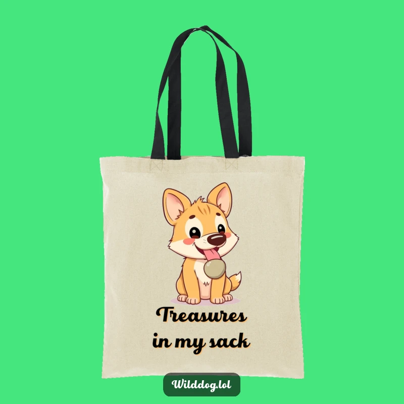 Funny Kawaii Wild Dog Tote Bag: Shiny Pebble Treasure Accessory, Great Funny Gift